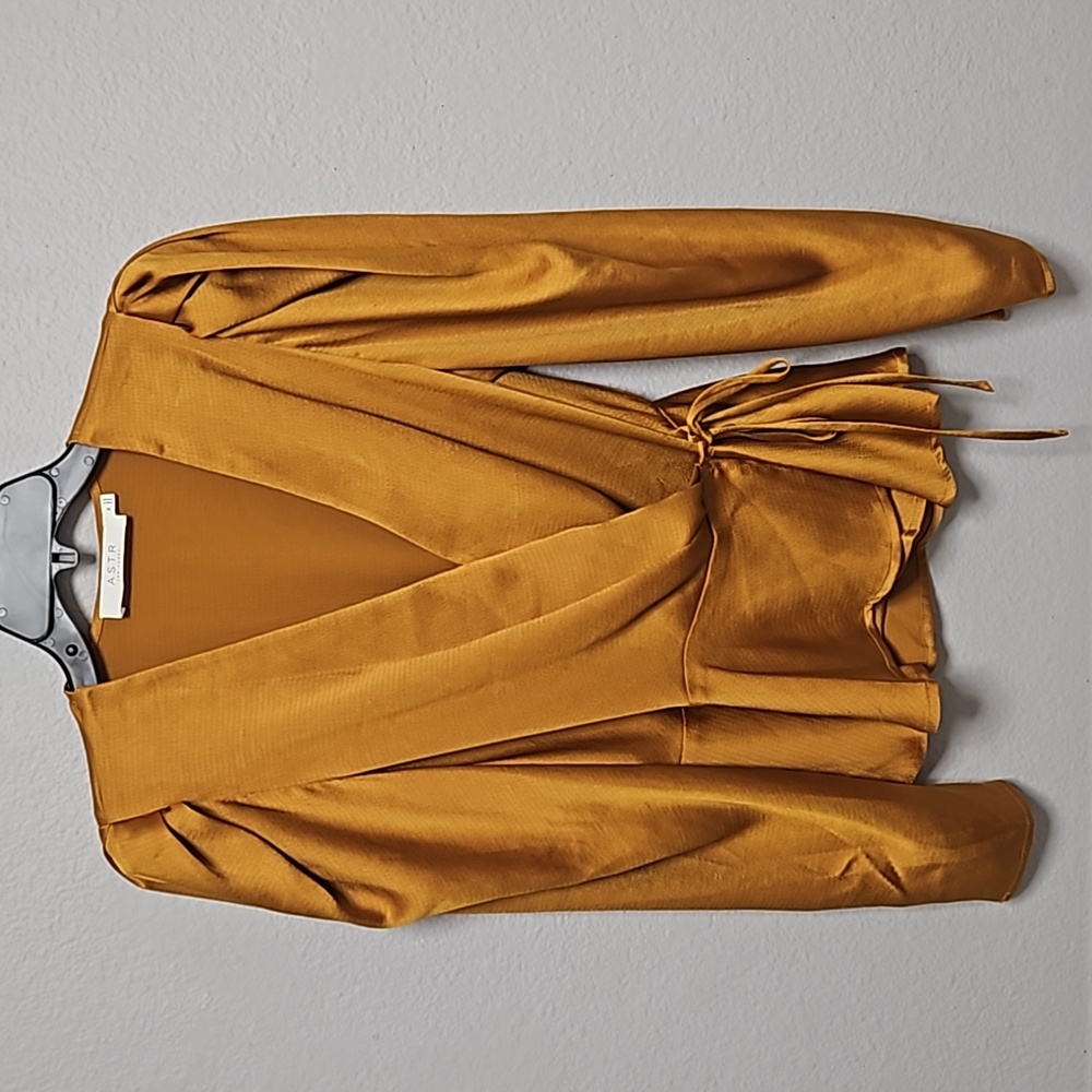 ASTR The Label Mustard Wrap Tie Front Top